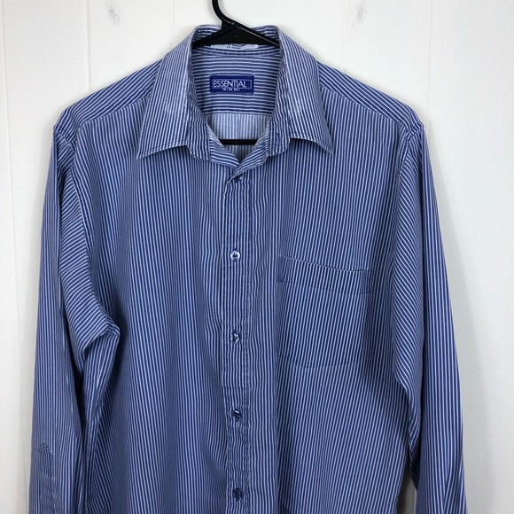 Vintage Blue White Pinstripe Button Down Sz L - Picture 2 of 9